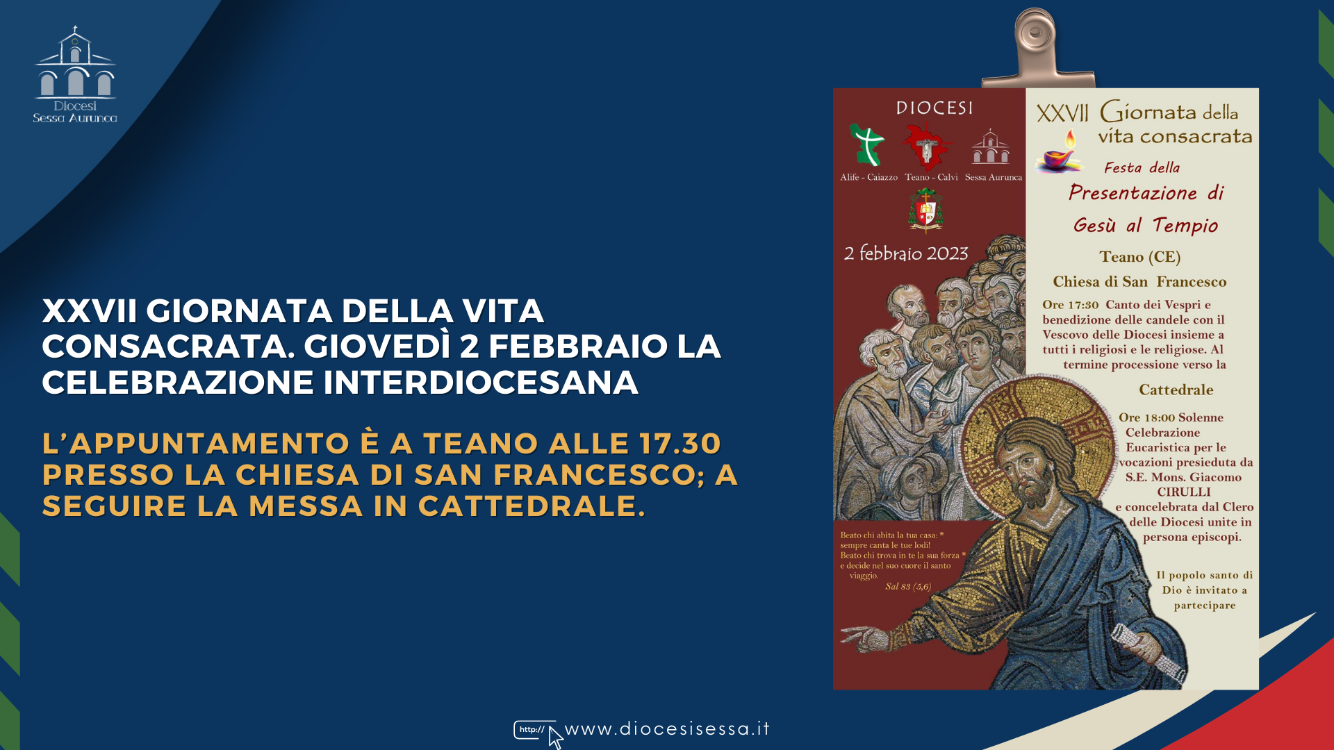 XXVII Giornata della vita consacrata. Giovedì 2 febbraio la